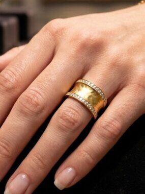 Sterling Silver over gold CZ Accent Statement Wide Matte Finish